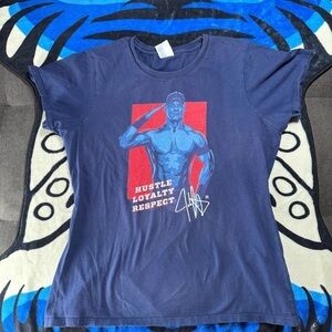 Blue and Red Short Sleeve Tee with Lightning Bolt Design